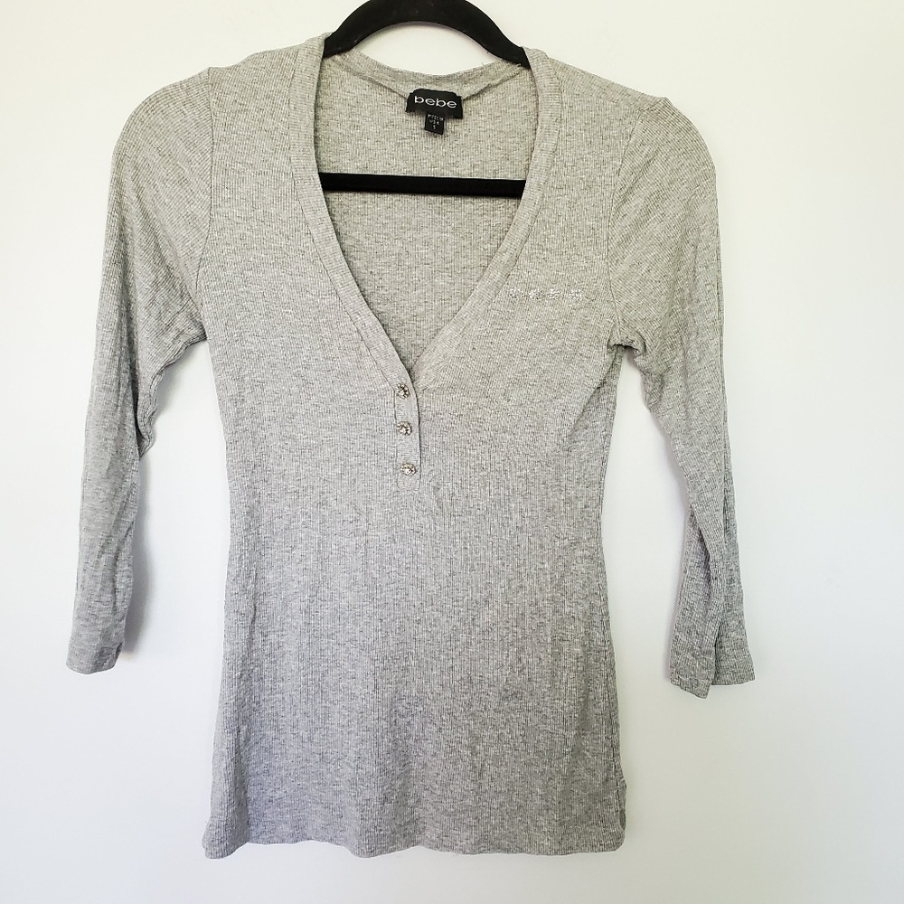 2/$20 bebe grey top three quarter sleeves